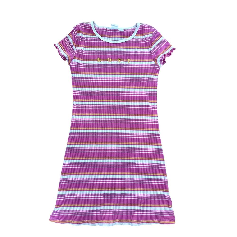 Roxy Girls Pink Striped Dress Size Medium 10/12